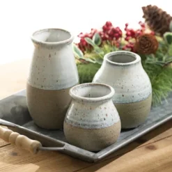 Vases-Kirkland's Home Short Terracotta Two-Tone Speckled Vases, Set Of 3 Tan/Ivory
