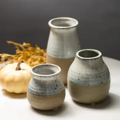 Vases-Kirkland's Home Short Terracotta Two-Tone Speckled Vases, Set Of 3 Tan/Ivory