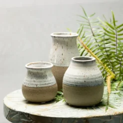Vases-Kirkland's Home Short Terracotta Two-Tone Speckled Vases, Set Of 3 Tan/Ivory