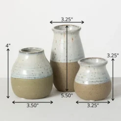 Vases-Kirkland's Home Short Terracotta Two-Tone Speckled Vases, Set Of 3 Tan/Ivory