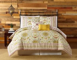 Comforters-Kirkland's Home Shyla Yellow Vinework Queen 5-Pc. Comforter Set Yellow/White