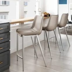 Bar Stools & Counter Height Stools-Kirkland's Home Silver & Beige Leather Counter Stools, Set Of 2 Tan