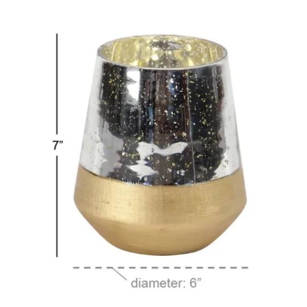Candle Holders-Kirkland's Home Silver And Gold Pillar Candle Holder, 7 In. Silver/Gold