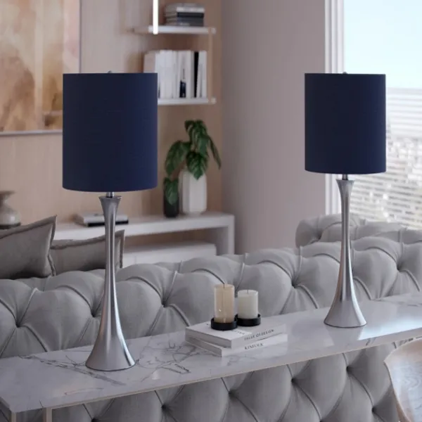 Table Lamps-Kirkland's Home Silver And Tapered Table Lamps, Set Of 2 Blue