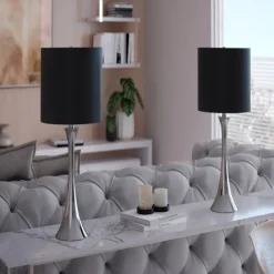 Table Lamps-Kirkland's Home Silver And Tapered Table Lamps, Set Of 2 Black
