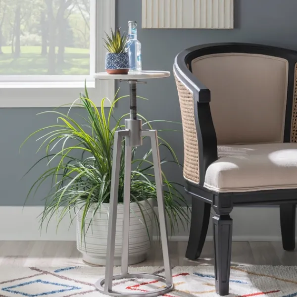 Accent & End Tables-Kirkland's Home Silver And White Marble Adjustable Drink Table Silver/White