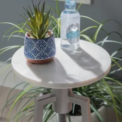 Accent & End Tables-Kirkland's Home Silver And White Marble Adjustable Drink Table Silver/White