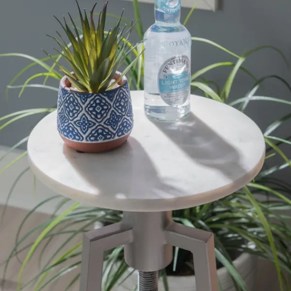 Accent & End Tables-Kirkland's Home Silver And White Marble Adjustable Drink Table Silver/White