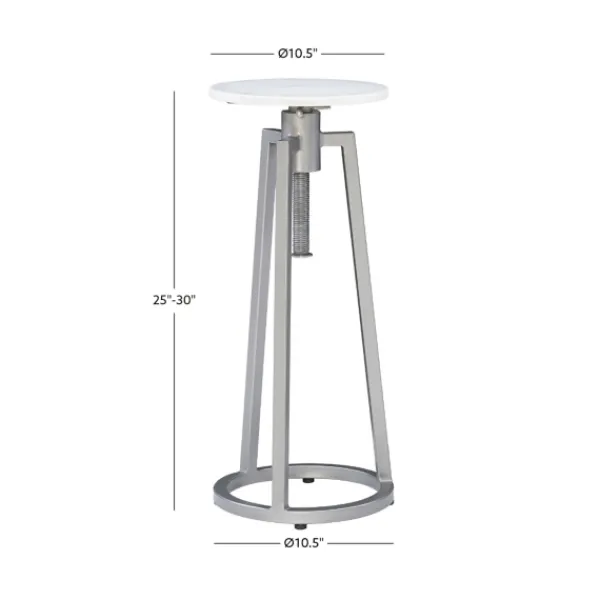 Accent & End Tables-Kirkland's Home Silver And White Marble Adjustable Drink Table Silver/White