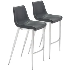Bar Stools & Counter Height Stools-Kirkland's Home Silver Faux Leather Bar Stools, Set Of 2 Black