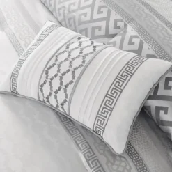 Comforters-Kirkland's Home Silver Geometric Stripes 7-Pc. Queen Comforter Set Silver/White