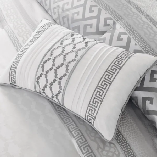 Comforters-Kirkland's Home Silver Geometric Stripes 7-Pc. Queen Comforter Set Silver/White