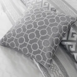 Comforters-Kirkland's Home Silver Geometric Stripes 7-Pc. Queen Comforter Set Silver/White