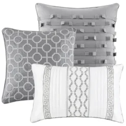 Comforters-Kirkland's Home Silver Geometric Stripes 7-Pc. King Comforter Set Silver/White