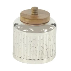 Decorative Bowls & Jars-Kirkland's Home Silver Glass Jars With Wooden Lids, Set Of 3 Silver/Brown