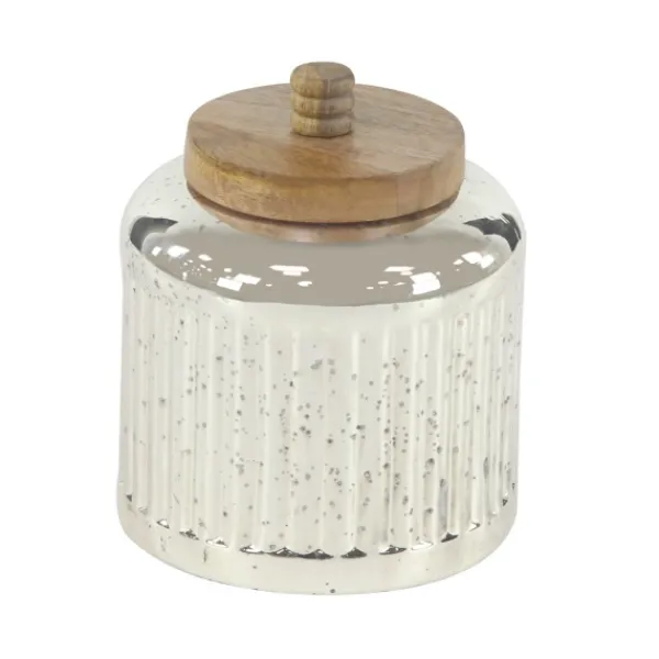 Decorative Bowls & Jars-Kirkland's Home Silver Glass Jars With Wooden Lids, Set Of 3 Silver/Brown