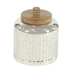 Decorative Bowls & Jars-Kirkland's Home Silver Glass Jars With Wooden Lids, Set Of 3 Silver/Brown