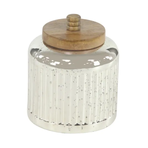 Decorative Bowls & Jars-Kirkland's Home Silver Glass Jars With Wooden Lids, Set Of 3 Silver/Brown