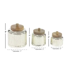 Decorative Bowls & Jars-Kirkland's Home Silver Glass Jars With Wooden Lids, Set Of 3 Silver/Brown