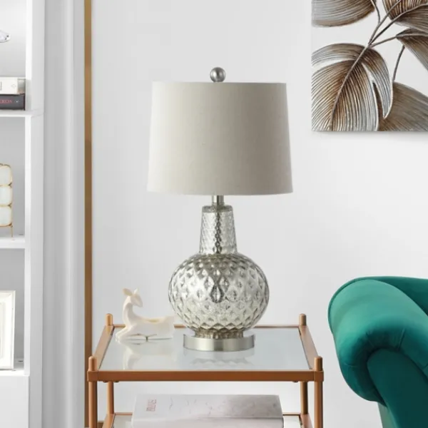 Table Lamps-Kirkland's Home Silver Hammered Mercury Glass Table Lamp White