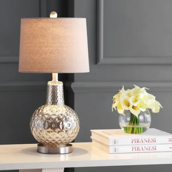 Table Lamps-Kirkland's Home Silver Hammered Mercury Glass Table Lamp White