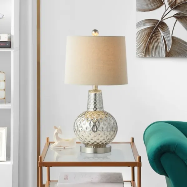 Table Lamps-Kirkland's Home Silver Hammered Mercury Glass Table Lamp White