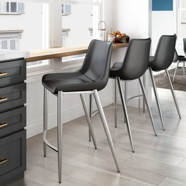 Bar Stools & Counter Height Stools-Kirkland's Home Silver Leather Counter Stools, Set Of 2 Black