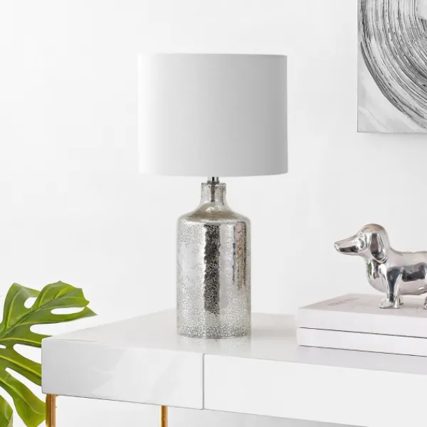 Table Lamps-Kirkland's Home Silver Mercury Glass Cylinder Table Lamp White