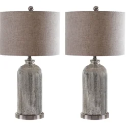 Table Lamps-Kirkland's Home Silver Mercury Glass Ribbed Table Lamps, Set Of 2 Tan