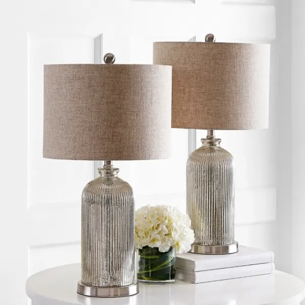 Table Lamps-Kirkland's Home Silver Mercury Glass Ribbed Table Lamps, Set Of 2 Tan