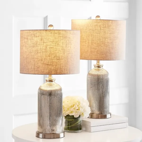 Table Lamps-Kirkland's Home Silver Mercury Glass Ribbed Table Lamps, Set Of 2 Tan