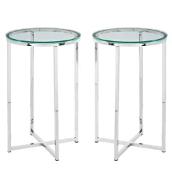 Accent & End Tables-Kirkland's Home Silver Metal And Glass Accent Tables, Set Of 2