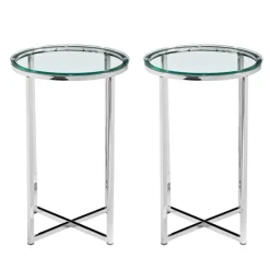 Accent & End Tables-Kirkland's Home Silver Metal And Glass Accent Tables, Set Of 2