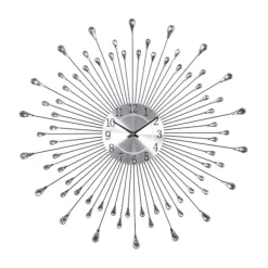 Clocks-Kirkland's Home Silver Metal Sunburst Droplet Frame Clock