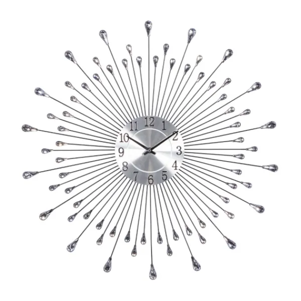 Clocks-Kirkland's Home Silver Metal Sunburst Droplet Frame Clock