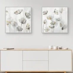 Canvas Art-Kirkland's Home Silver Poppies 2-Pc. Canvas Art Print Set White/Silver/Gold