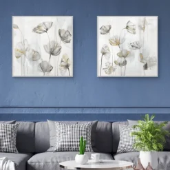 Canvas Art-Kirkland's Home Silver Poppies 2-Pc. Canvas Art Print Set White/Silver/Gold