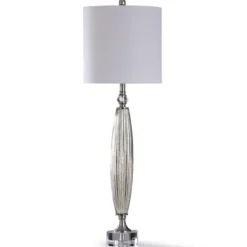 Buffet Lamps-Kirkland's Home Silver Ribbed Glass Buffet Lamp White