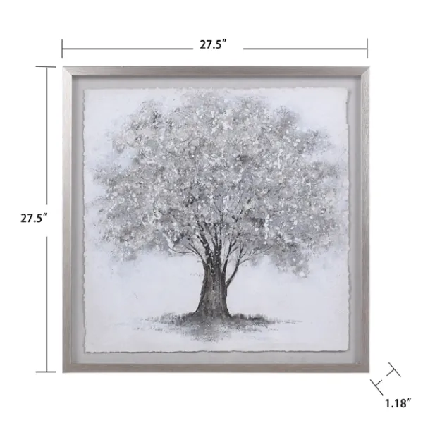 Framed Art-Kirkland's Home Silver Tree Rice Paper Framed Art Print Silver/White