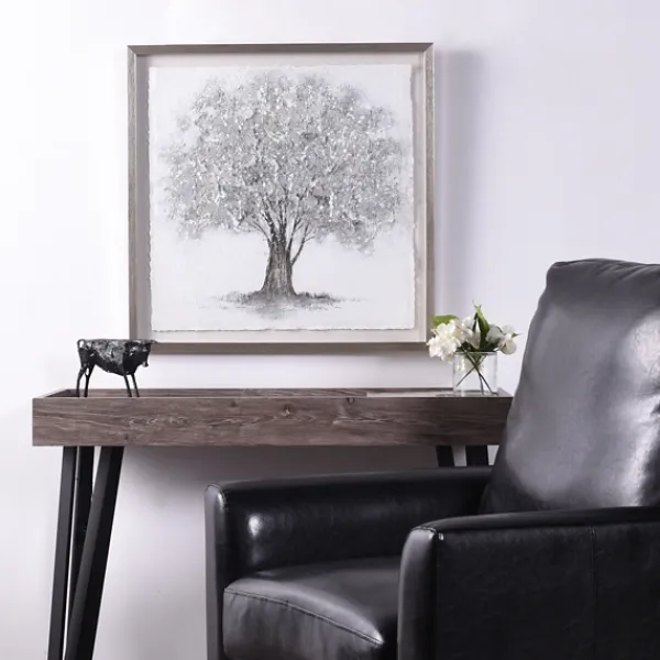 Framed Art-Kirkland's Home Silver Tree Rice Paper Framed Art Print Silver/White