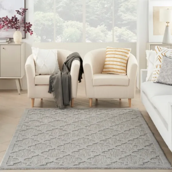 Outdoor Rugs-Kirkland's Home Silver Trellis Indoor/Outdoor Area Rug, 6X9 Gray