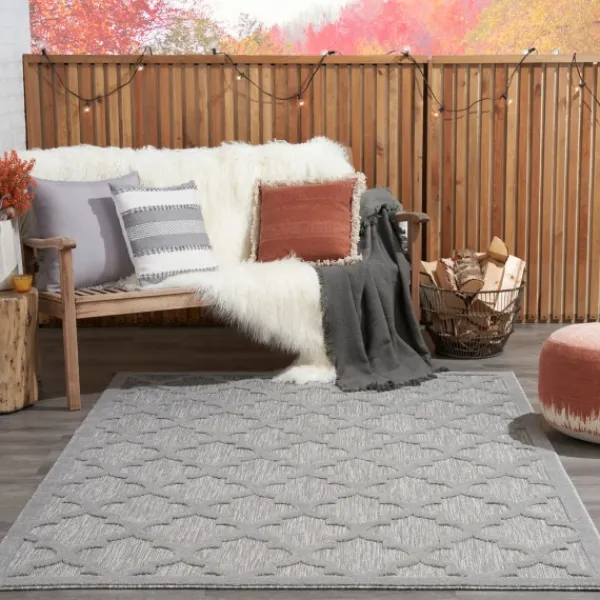 Outdoor Rugs-Kirkland's Home Silver Trellis Indoor/Outdoor Area Rug, 6X9 Gray
