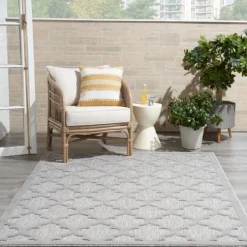 Outdoor Rugs-Kirkland's Home Silver Trellis Indoor/Outdoor Area Rug, 5X7 Gray