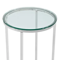 Accent & End Tables-Kirkland's Home Silvery Glass Top X Base Round Accent Table