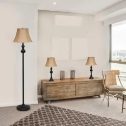 Table Lamps-Kirkland's Home Simple Bronze Metal 3-Pc. Floor And Table Lamp Set Brown