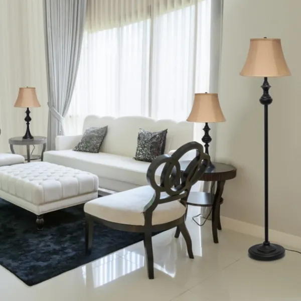 Table Lamps-Kirkland's Home Simple Bronze Metal 3-Pc. Floor And Table Lamp Set Brown