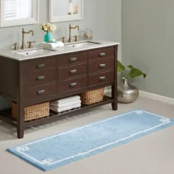 Bathroom Rugs-Kirkland's Home Simple Trim Cotton Tufted Bath Mat, 72 In. Blue