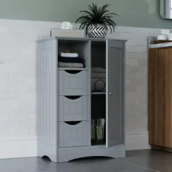 Cabinets & Sideboards-Kirkland's Home Single Door 3-Drawer Cabinet Gray