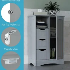 Cabinets & Sideboards-Kirkland's Home Single Door 3-Drawer Cabinet Gray