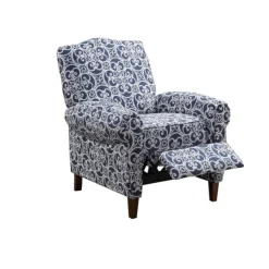 Accent Chairs-Kirkland's Home Sky Blue Fretwork Upholstered High Back Recliner Blue/White
